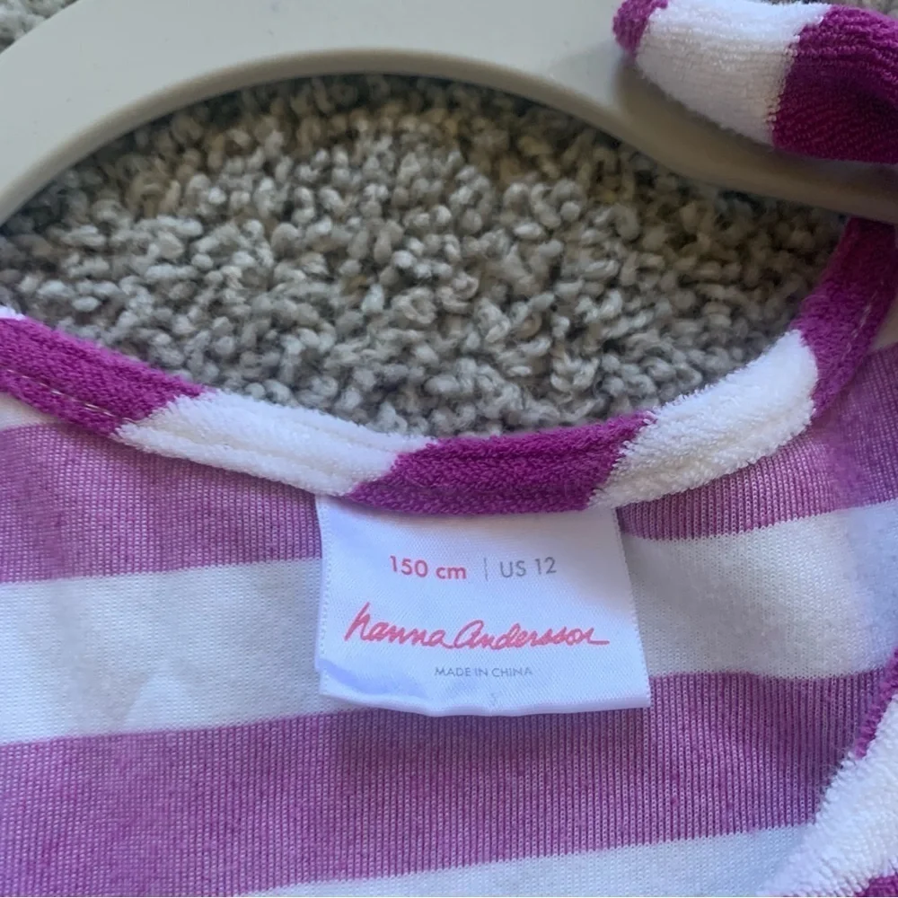 Hanna Andersson Purple White Striped Terry Cloth Beach Coverup Size 12